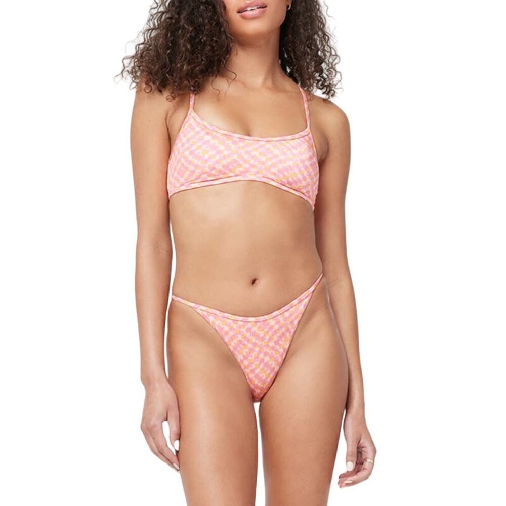 L*SPACE Tommy Bikini Bottom Bitsy Heat Waves Pink Abstract Scoop Front Small NEW
